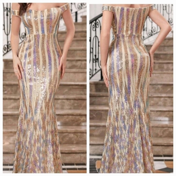 Airy Styles, Party,  Off the Shoulder, Sequined Mermaid  Gown - Picture 1 of 10